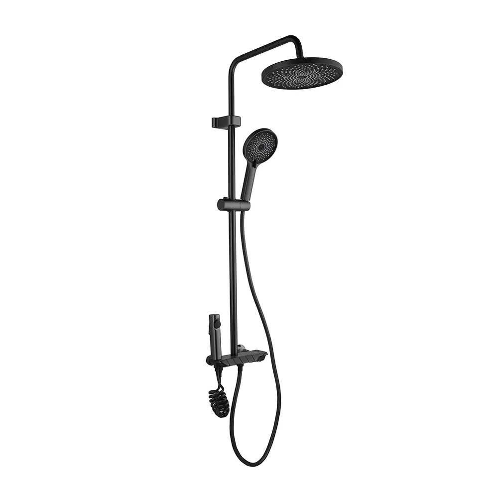 Matte Black series flower pattern big and mild water Shower Set Rainfall with black Handheld overhea